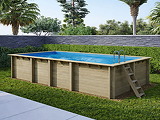 Piscine bois Altanka AQUA rectangulaire 7,0 x 3,75m H 1,45m liner bleu, ancrage beton