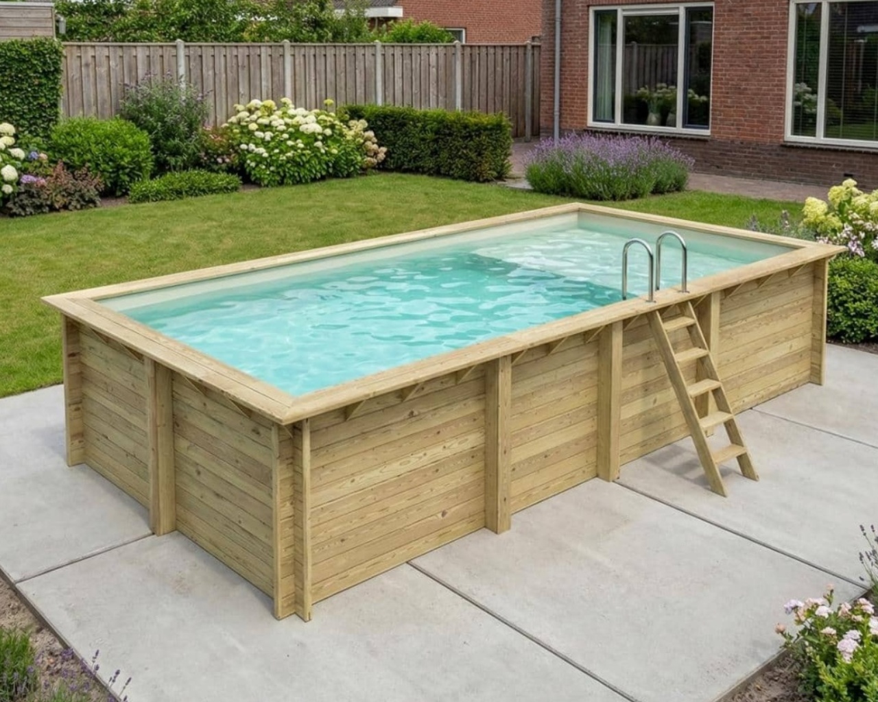 Piscine bois Altanka AQUA rectangulaire avec plage 7,0 x 3,75m H 1,45m liner sable, ancrage beton