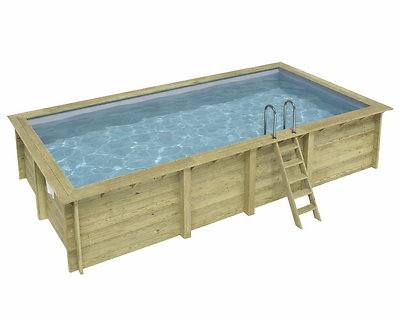 Piscine bois Altanka AQUA rectangulaire 7,0 x 3,75m H 1,45m liner gris, sans dalle béton