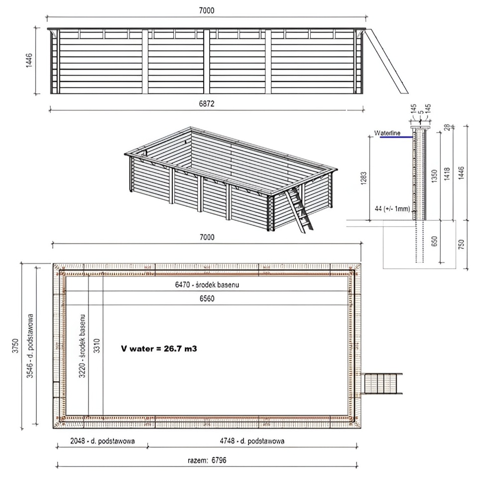 Le kit Altanka AQUA 700 x 375 x 145 cm comprend :