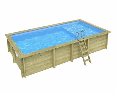 Piscine bois Altanka AQUA rectangulaire avec plage 7,0 x 3,75m H 1,45m liner bleu, sans dalle béton