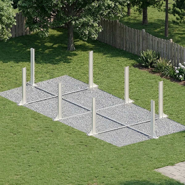 Cadre acier autoportant : installation de la piscine bois Altanka sans dalle