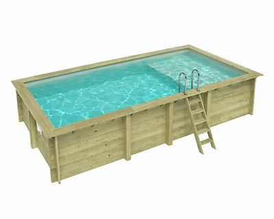 Piscine bois Altanka AQUA rectangulaire avec plage 7,0 x 3,75m H 1,45m liner sable, sans dalle béton