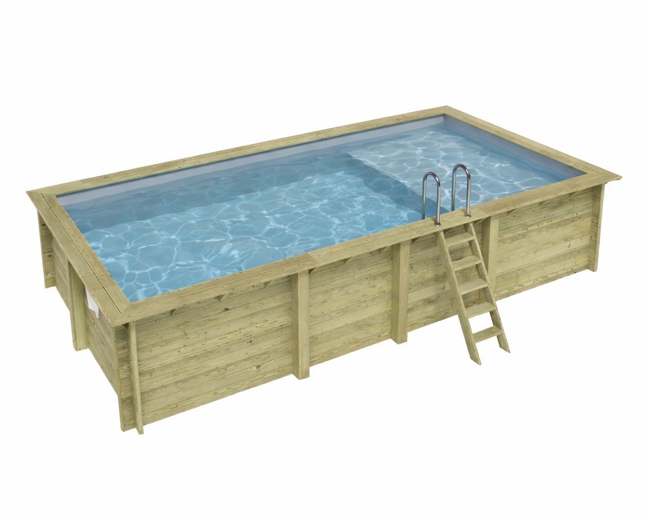 Piscine bois Altanka AQUA rectangulaire avec plage 7,0 x 3,75m H 1,45m liner gris, sans dalle beton