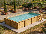 Piscine bois Altanka AQUA rectangulaire 8,5 x 4,35m H 1,45m liner sable, ancrage beton