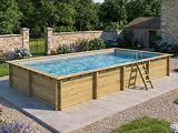Piscine bois Altanka AQUA rectangulaire 8,5 x 4,35m H 1,45m liner gris, ancrage beton