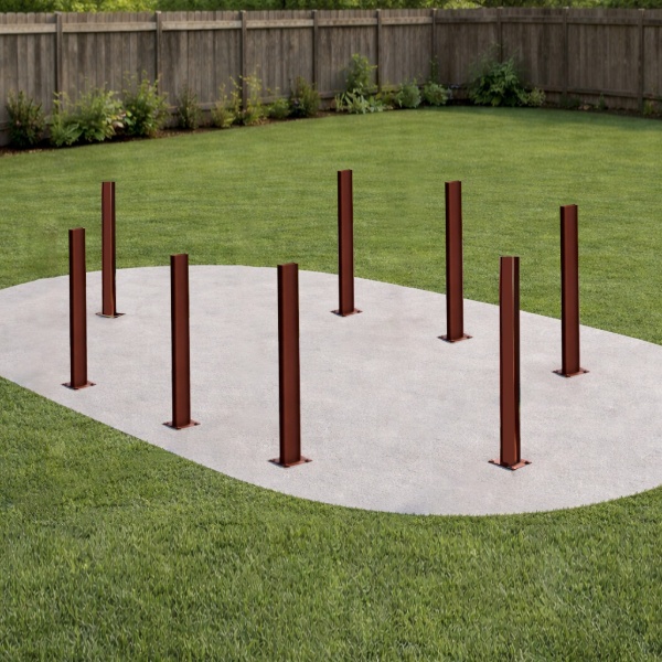 Fixations acier IPN à sceller : stabilité renforcée pour la piscine bois AQUA 850 x 435 cm