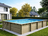 Piscine bois Altanka AQUA rectangulaire 8,5 x 4,35m H 1,45m liner bleu, pose sur dalle - Autre vue
