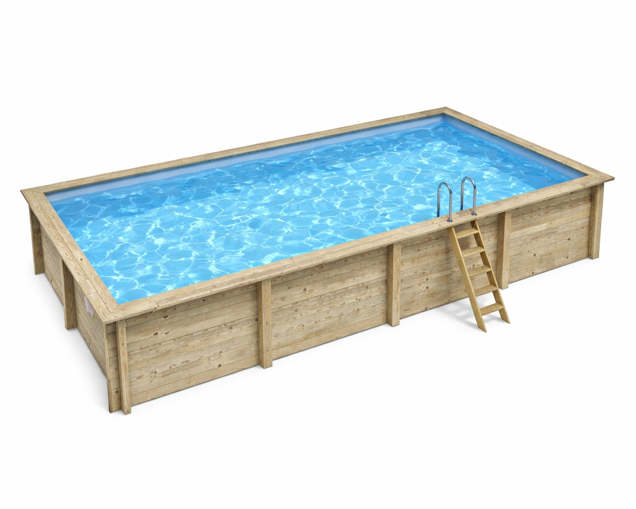 Piscine bois Altanka AQUA rectangulaire 8,5 x 4,35m H 1,45m liner bleu, sans dalle beton