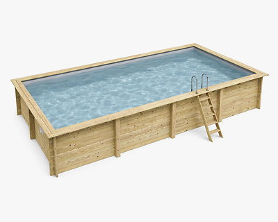 Piscine bois Altanka AQUA rectangulaire 8,5 x 4,35m H 1,45m liner gris, sans dalle béton