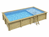 Piscine bois Altanka AQUA rectangulaire avec plage 8,5 x 4,35m H 1,45m liner bleu, sans dalle beton