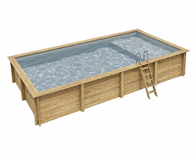 Piscine bois Altanka AQUA rectangulaire avec plage 8,5 x 4,35m H 1,45m liner gris, sans dalle béton