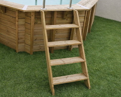 Kit Echelle bois extérieure UBBINK 4 marches pour piscine