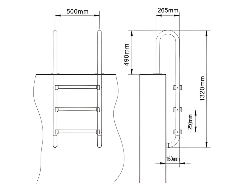 echelle inox interieure Ubbink 3 marches avec ancrages pour piscine bois - Installation sécurisée et entretien simplifié pour usage familial durable