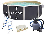 Piscine hors-sol acier Toi ANTHRACITE MAGNUM COMPACT ronde Ø490x132cm liner sable