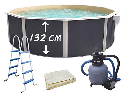 Piscine hors-sol acier Toi ANTHRACITE MAGNUM COMPACT ronde Ø 550x132cm liner sable
