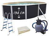 Piscine hors-sol acier Toi ANTHRACITE MAGNUM COMPACT ovale 550x366cm H 132cm liner sable