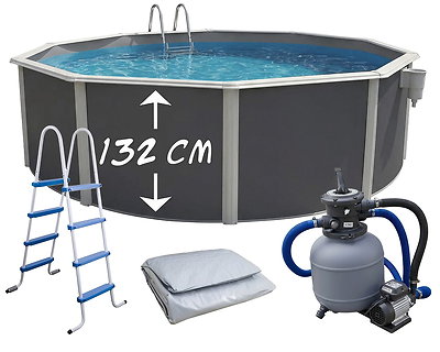 Piscine hors-sol acier Toi ANTHRACITE MAGNUM COMPACT ronde Ø 460cm H 132cm liner gris