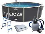Piscine hors-sol acier Toi ANTHRACITE MAGNUM COMPACT ronde Ø 550cm H 132cm liner gris