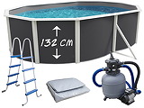 Piscine hors-sol acier TOI ANTHRACITE MAGNUM COMPACT ovale 550x366 H 132cm line gris
