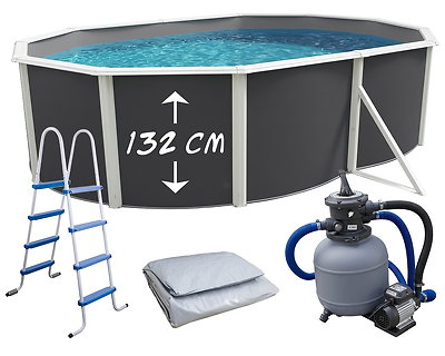 Piscine hors-sol acier TOI ANTHRACITE MAGNUM COMPACT ovale 550x366 H 132cm line gris