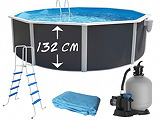 Piscine hors-sol acier Toi ANTHRACITE MAGNUM ronde Ø 350cm H 132cm liner bleu