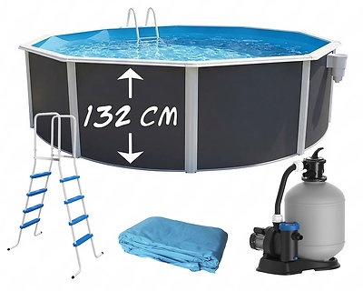 Piscine hors-sol acier Toi ANTHRACITE MAGNUM ronde Ø 460cm H 132cm liner bleu
