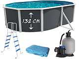 Piscine hors-sol acier Toi ANTHRACITE MAGNUM ovale 550 x 366cm H 132cm liner bleu