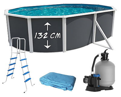 Piscine hors-sol acier Toi ANTHRACITE MAGNUM ovale 550 x 366cm H 132cm liner bleu