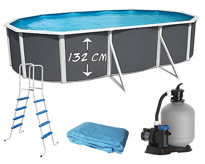 Piscine hors-sol acier Toi ANTHRACITE MAGNUM ovale 640 x 366cm H 132cm liner bleu