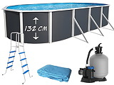 Piscine hors-sol acier Toi ANTHRACITE MAGNUM ovale 730 x 366cm H 132cm liner bleu
