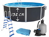 Piscine hors-sol acier Toi ANTHRACITE MAGNUM Secu ronde Ø 350cm H 132cm liner bleu