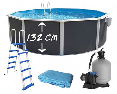 Piscine hors-sol acier Toi ANTHRACITE MAGNUM Secu ronde Ø 550cm H 132cm liner bleu