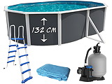 Piscine hors-sol acier Toi ANTHRACITE MAGNUM Secu ovale 550 x 366cm H 132cm liner bleu