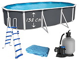 Piscine hors-sol acier Toi ANTHRACITE MAGNUM Secu ovale 640 x 366cm H 132cm liner bleu