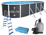 Piscine hors-sol acier Toi ANTHRACITE MAGNUM Secu ovale 915 x 457cm H 132cm liner bleu
