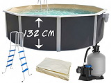 Piscine hors-sol acier Toi ANTHRACITE MAGNUM ronde Ø 350cm H 132cm liner sable
