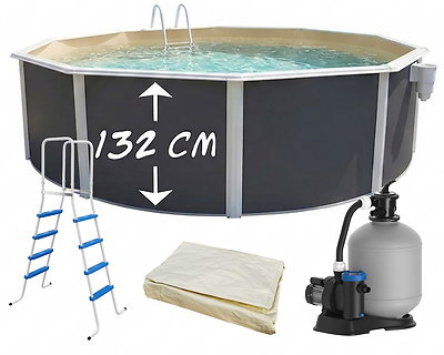 Piscine hors-sol acier Toi ANTHRACITE MAGNUM ronde Ø 350cm H 132cm liner sable