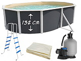 Piscine hors-sol acier Toi ANTHRACITE MAGNUM ovale 550 x 366cm H 132cm liner sable