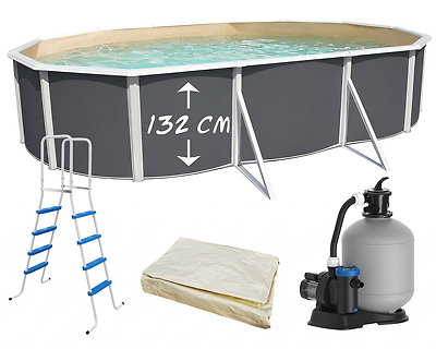 Piscine hors-sol acier Toi ANTHRACITE MAGNUM ovale 640 x 366cm H 132cm liner sable