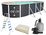 Piscine hors-sol acier Toi ANTHRACITE MAGNUM ovale 915 x 457cm H 132cm liner sable