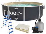 Piscine hors-sol acier Toi ANTHRACITE MAGNUM Secu ronde Ø 460cm H 132cm liner sable
