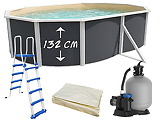 Piscine hors-sol acier Toi ANTHRACITE MAGNUM Secu ovale 550 x 366cm H 132cm liner sable