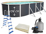 Piscine hors-sol acier Toi ANTHRACITE MAGNUM Secu ovale 730 x 366cm H 132cm liner sable