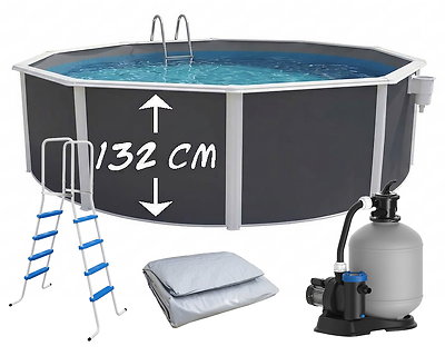 Piscine hors-sol acier Toi ANTHRACITE MAGNUM ronde Ø 350cm H 132cm liner gris