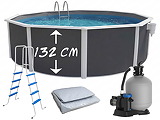 Piscine hors-sol acier Toi ANTHRACITE MAGNUM ronde Ø 460cm H 132cm liner gris