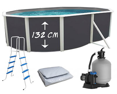 Piscine hors-sol acier Toi ANTHRACITE MAGNUM ovale 550 x 366cm H 132cm liner gris