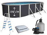 Piscine hors-sol acier Toi ANTHRACITE MAGNUM ovale 730 x 366cm H 132cm liner gris