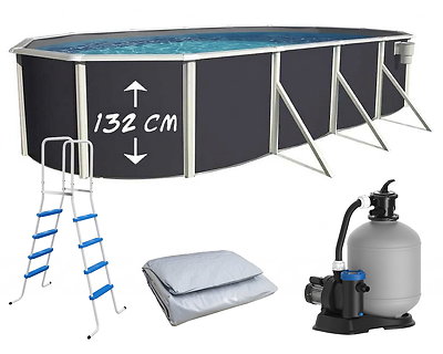 Piscine hors-sol acier Toi ANTHRACITE MAGNUM ovale 730 x 366cm H 132cm liner gris