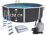 Piscine hors-sol acier Toi ANTHRACITE MAGNUM Secu ronde Ø 460cm H 132cm liner gris